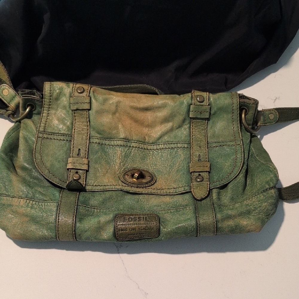 Fossil Olive Leather Messenger Bag
